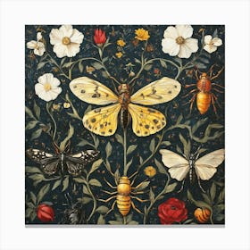 Moths And Flowers Art 1 Canvas Print