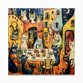 Cats At The Table Canvas Print