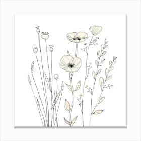 Hand Drawn Wildflowers Line Art 5 Canvas Print