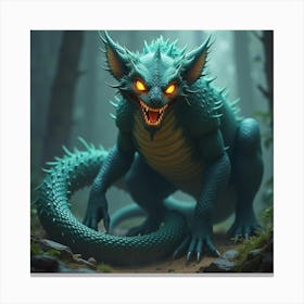 A Fierce, Mystical Creature With Glowing Eyes And A Serpentine Body 1 Canvas Print