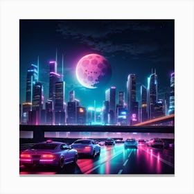 Default Cityscape In The Background At Night With Neon Lights 3 D8e6b4a6 F900 4725 81bf Aec208a715d3 1 Canvas Print