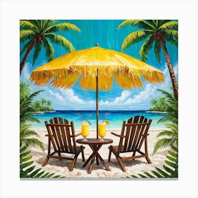 Beach Chairs And Umbrella 2 Canvas Print