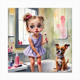 Little Girl And Dog 1 Canvas Print