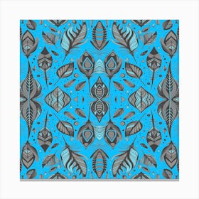 Neon Vibe Abstract Peacock Feathers Black And Blue Canvas Print