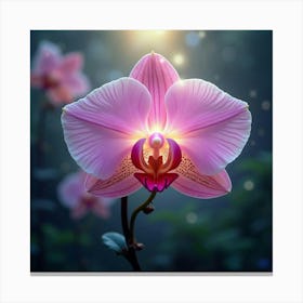 A Radiant Orchid With Petals Of Flowing, Celestial Light Blooming In A Surreal Garden Canvas Print