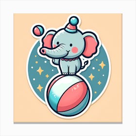 Cute Elephant On A Ball Canvas Print