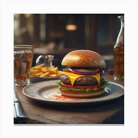 Hamburger On A Plate 156 Canvas Print