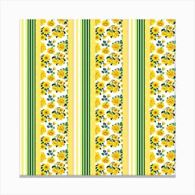 Floral on Yellow And Green Stripes Canvas Print