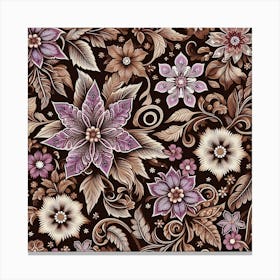 Batik, Purple And Brown Floral Pattern  Canvas Print