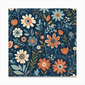 Folk Flowers Blue Art Print 3 Canvas Print