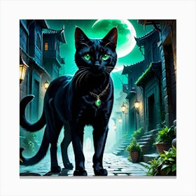 Black Cat With Green Eyes Canvas Print