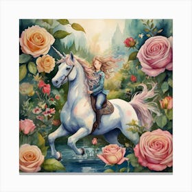 Unicorn And Roses 1 Canvas Print