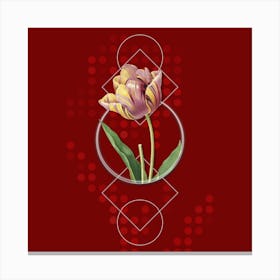 Vintage Tulip Botanical with Geometric Line Motif and Dot Pattern n.0372 Canvas Print