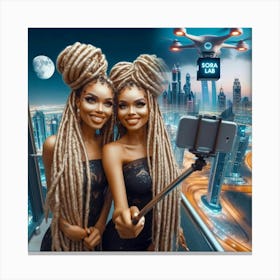 Two Women Taking Selfies Canvas Print