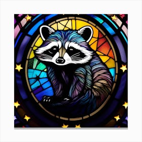 Raccoon, stained glass, rainbow colors Canvas Print