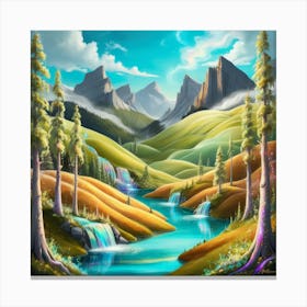 Waterfall In The Mountains 1 Canvas Print