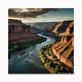 A Dramatic Canyon With Towering Rock Formations And A Winding River Below 2 Canvas Print