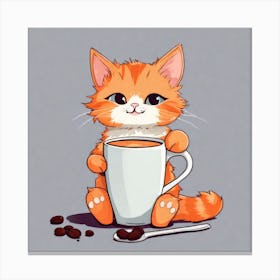 Cute Orange Kitten Loves Coffee Square Composition 29 Canvas Print