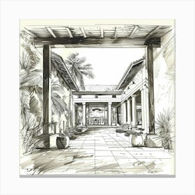 Sketch Of A Courtyard Canvas Print