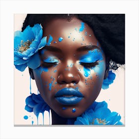 Black Woman With Blue Flowers Canvas Print