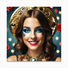 Beautiful Young Woman With Makeup And Crown Canvas Print