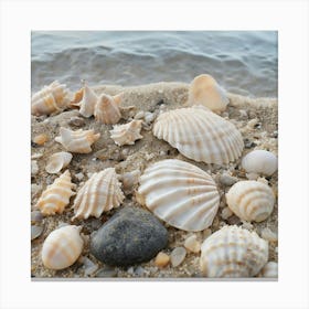 Assortment Of Seashells On Sandy Ocean Floor (1) Canvas Print