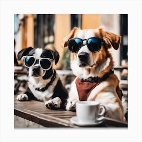 Two Dogs At A Cafe Canvas Print