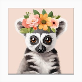 Floral Baby Lemur Nursery Illustration (7) Canvas Print