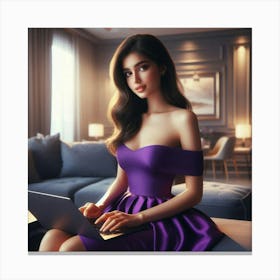 Beautiful Woman In Purple Dress 1 Canvas Print