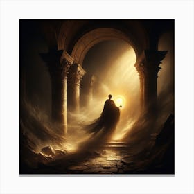 Inspired by the hauntingly beautiful chiaroscuro of Caravaggio: A lone figure, bathed in stark lamplight 2 Canvas Print