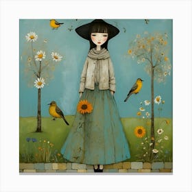 Girl With Birds Canvas Print