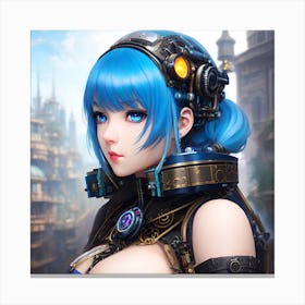 Surreal sci-fi anime cyborg limited edition 5/10 different characters Blue Haired Waifu Canvas Print