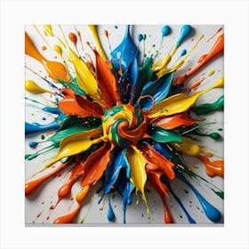 A vibrant, colorful explosion of paint splatters in shades. Canvas Print