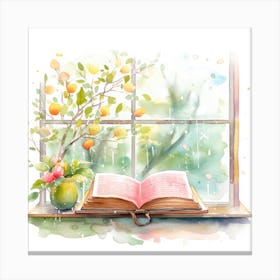 Watercolor Book On The Window Sill Canvas Print