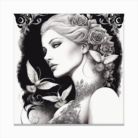 Woman With Birds Canvas Print