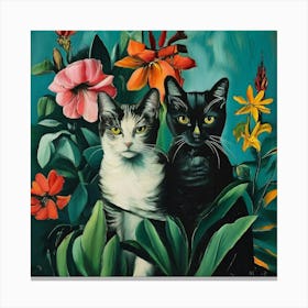 Two Cats In Flowers Canvas Print