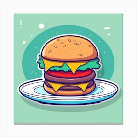 Cartoon Hamburger On A Plate 1 Canvas Print