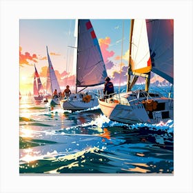 Sailboats At Sunset 2 Canvas Print