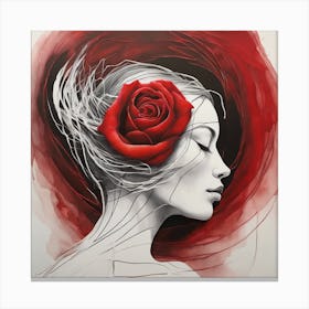 Enveloped in Crimson A Minimalist Fusion of Woman and Rose 4 Canvas Print