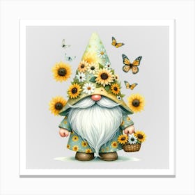 Watercolor Sunflower Gnomes 13 Canvas Print