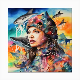 Girl With Dolphins Canvas Print