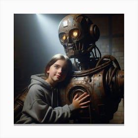 Girl Hugging A Robot Canvas Print