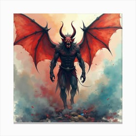 Demon Amidst A Colorful Watercolor Chaos 1 Canvas Print