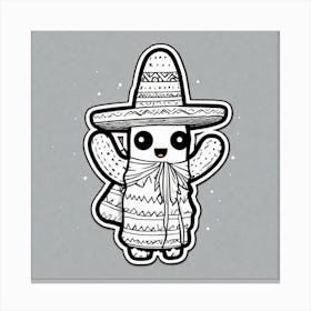 Cactus Wearing Mexican Sombrero And Poncho Sticker 2d Cute Fantasy Dreamy Vector Illustration (7) Canvas Print