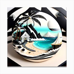 3d Ink black and white Tropical Paradise Canvas Print