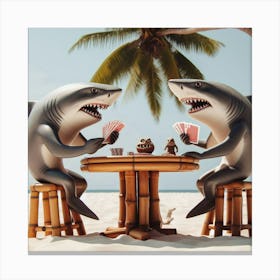 Card Sharks On The Beach Canvas Print