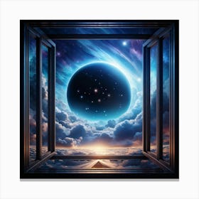 Surreal Visualization Of A Geometric Portal Like A Window Into A Dreamy Abstract Sky Filled With Sw (4) Canvas Print