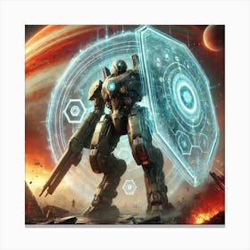 A Sci Fi Depiction Of A Giant Mech Equipped With E Canvas Print