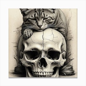 Cat On A Skull 1 Canvas Print