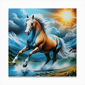 Horse Running In The Water Canvas Print